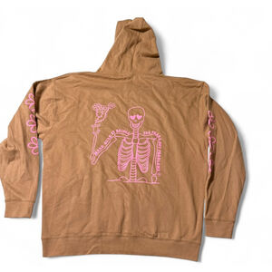 Brown Skeleton Graphic Hoodie with Pink Print – XL